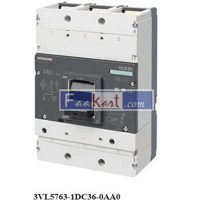 Picture of 3VL5763-1DC36-0AA0 circuit breaker VL630N standard breaking capacity Icu=55kA, 415V AC 3-pole, line protection trip unit TM, LI In=630A