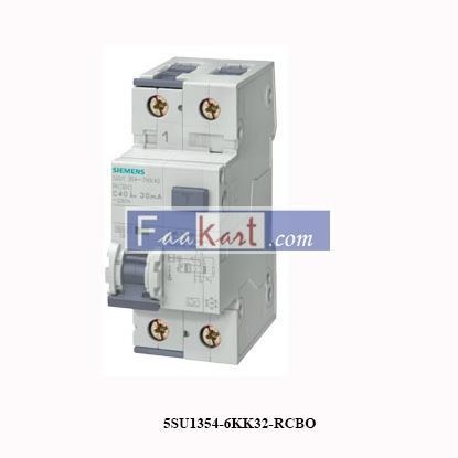 Picture of 5SU1354-6KK32-RCBO  RCBO, 10 kA, 1P+N, type A, 30 mA, B char., In: 32 A, Un AC: 230 V