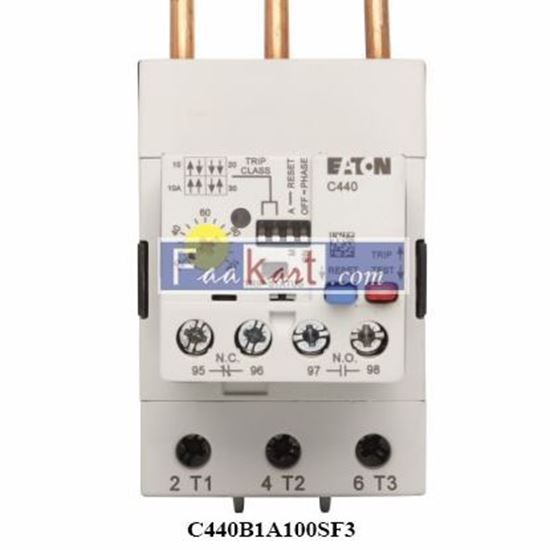 Picture of C440B1A100SF3 RELAY PROTECTION SOLID STATE; (20 TO 100) A OVERLOAD INST;5 A CONTACT;1 NO + 1 NC;OVERLOAD TYPE;SCREW TERMINAL;DIRECT MOUNT TO CONTACTOR MTG;UL; CSA AND CE;RATED INSULATION VOLTAGE; 690 VAC CUTLER HAMMER US EATON CORPORATION