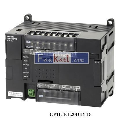 Picture of CP1L-EL20DT1-D PLC, 24 VDC supply, 12 x 24 VDC inputs, 8 x PNP outputs 0.3 A, 2 x analog inputs, 5K steps program + 10K words data memory, 1 x Ethernet port