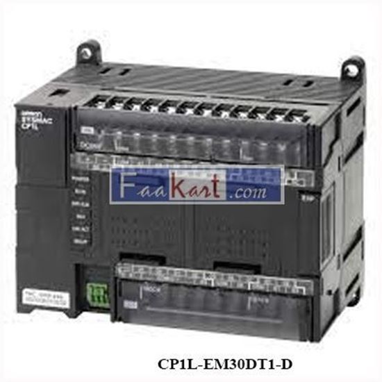 Picture of CP1L-EM30DT1-D PLC, 24 VDC supply, 18 x 24 VDC inputs, 12 x PNP outputs 0.3 A, 2 x analog inputs, 10K steps program + 32K words data memory, 1 x Ethernet port