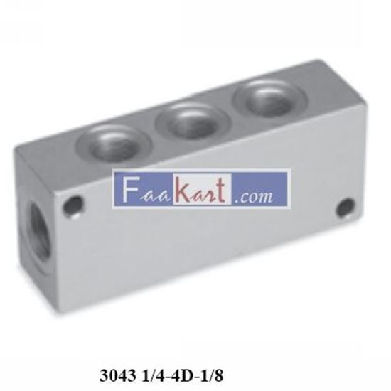 Picture of 3043 1/4-4D-1/8 CAMOZZI Pipe Fittings Manifold with double lateral outles.Material anodized AL