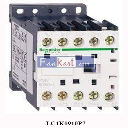 Picture of LC1K0910P7 SCHNEIDER Contactor, 9 A, DIN Rail, 690 VAC, 3PST-NO, 3 Pole, 4 kW