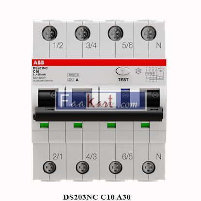 Picture of DS203NC C10 A30  ABB 2CSR256140R1104 Residual Current Circuit Breaker