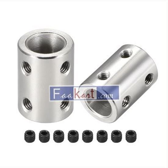 Picture of Shaft Coupling 10mm to 10mm L22xD16 Robot Motor Wheel Rigid Coupler Connector Silver Tone 2 PCS   Unique Bargains