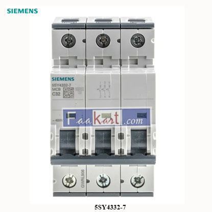 Picture of 5SY4332-7  Siemens  Sentron 5SY4 MCB, 3P Poles, 32A Curve C, 400V AC, 10 kA Breaking Capacity, MCB