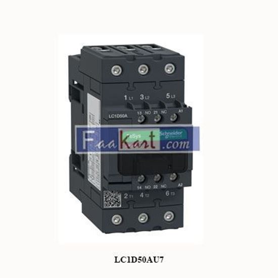 Picture of LC1D50AU7  SCHNEIDER   TeSys; TeSys Deca, Contactor, 3P(3 NO), AC-3/AC-3e, 0 to 440V, 50A, 240VAC 50/60Hz coil