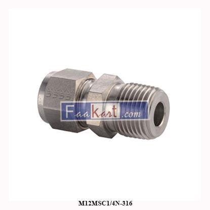 Picture of M12MSC1/4N-316 Parker Tube Fitting, NPT Male Connector - A-LOK Series