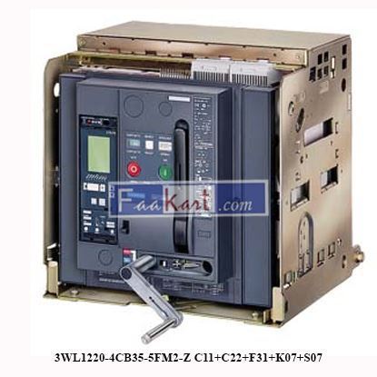 Picture of 3WL1220-4CB35-5FM2-Z C11+C22+F31+K07+S07 SIEMENS Withdrawable circuit breaker without guide frame 3-pole